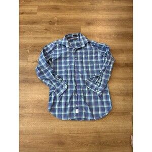Peter Millar‎ Mens Checkered Print Collared Button-Down Shirt Blue Size M